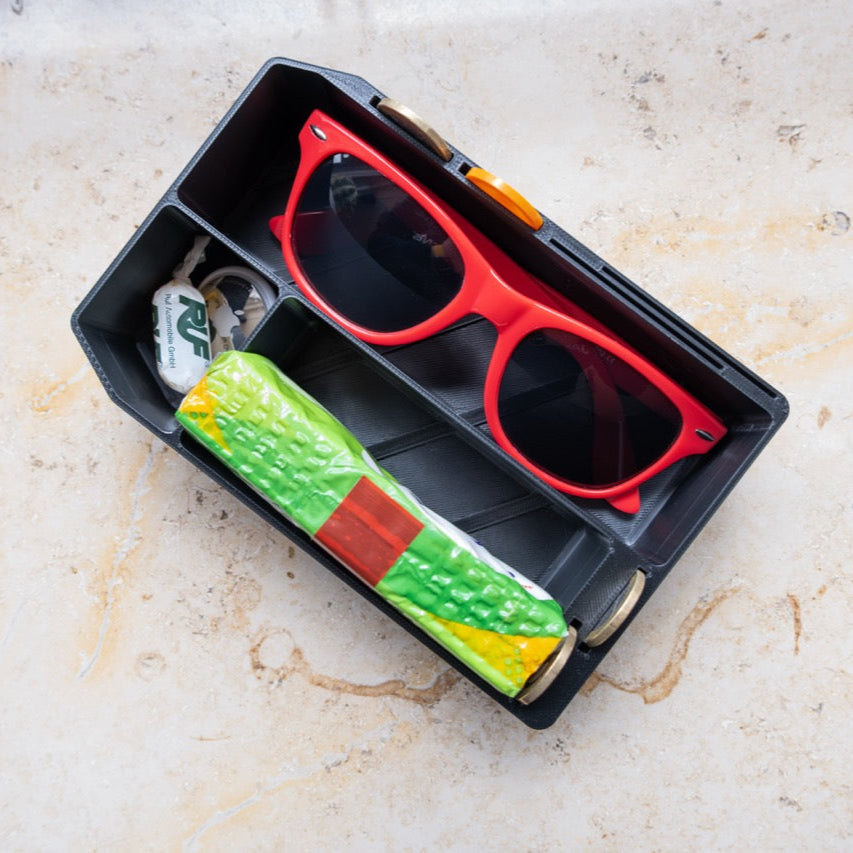 3D printed armrest organizer insert for Porsche 996 and 986 top view