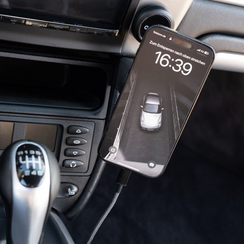 Porsche 996 986 MagSafe phone mount with hidden AirTag slot